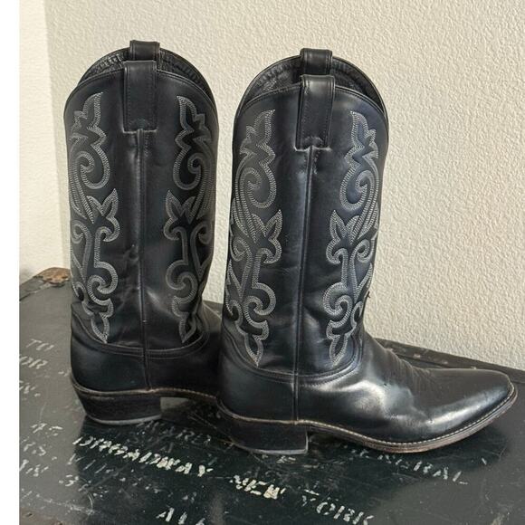 JUSTIN Black Leather Western Cowboy Boots Men size 9.5 D Vintage main image 5